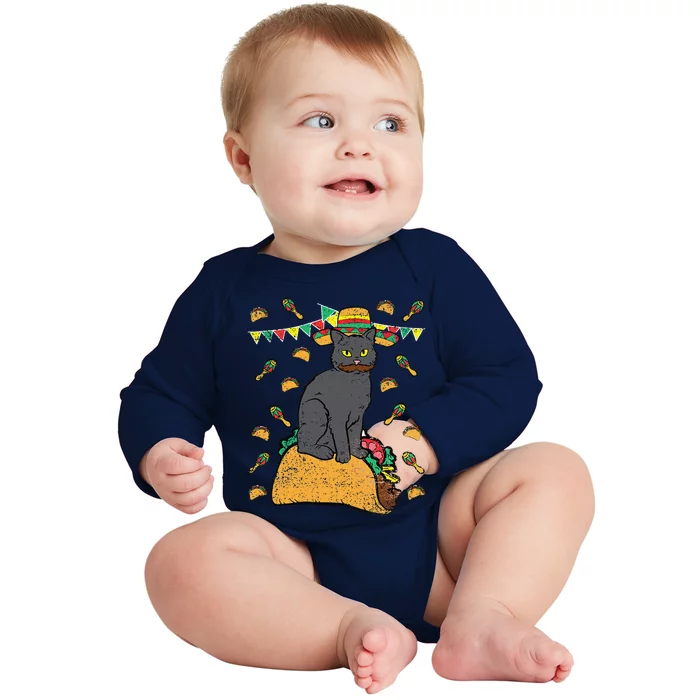 Cat Sitting Taco Cinco De Mayo Mexican Food Fiesta Party Baby Long Sleeve Bodysuit