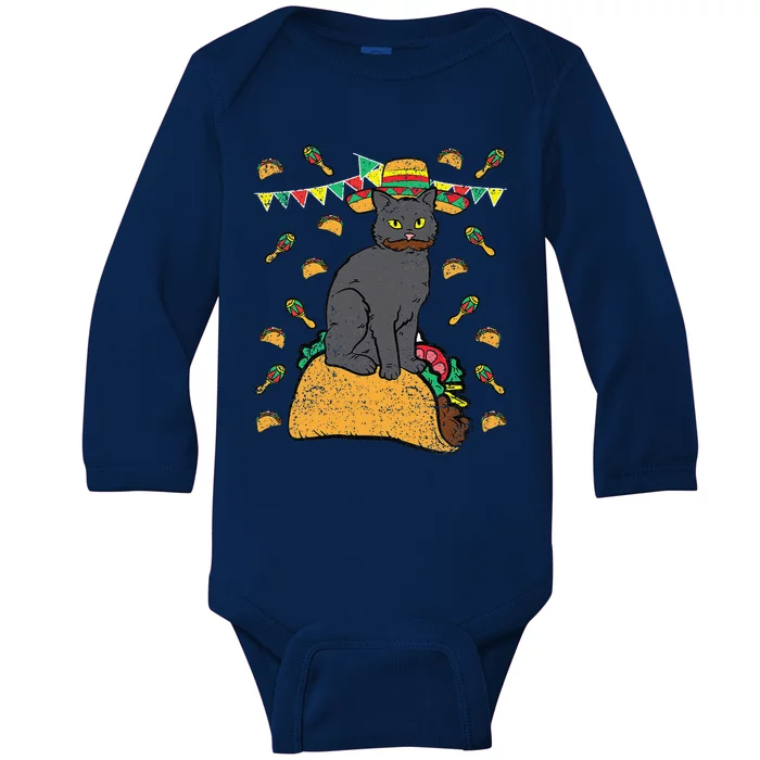 Cat Sitting Taco Cinco De Mayo Mexican Food Fiesta Party Baby Long Sleeve Bodysuit