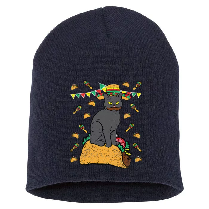 Cat Sitting Taco Cinco De Mayo Mexican Food Fiesta Party Short Acrylic Beanie