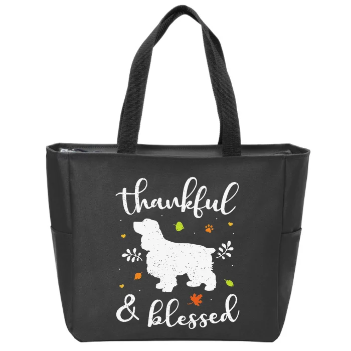 Cocker Spaniel Thanksgiving Dog Thankful Blessed Mom Gift Zip Tote Bag