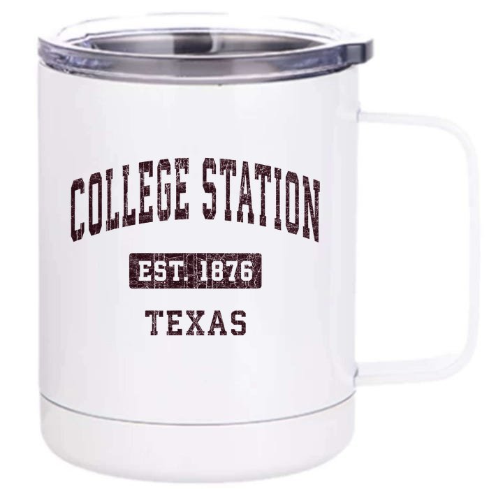 College Station Texas Tx Vintage Athletic Red Sports Design Front & Back 12oz Stainless Steel Tumbler Cup