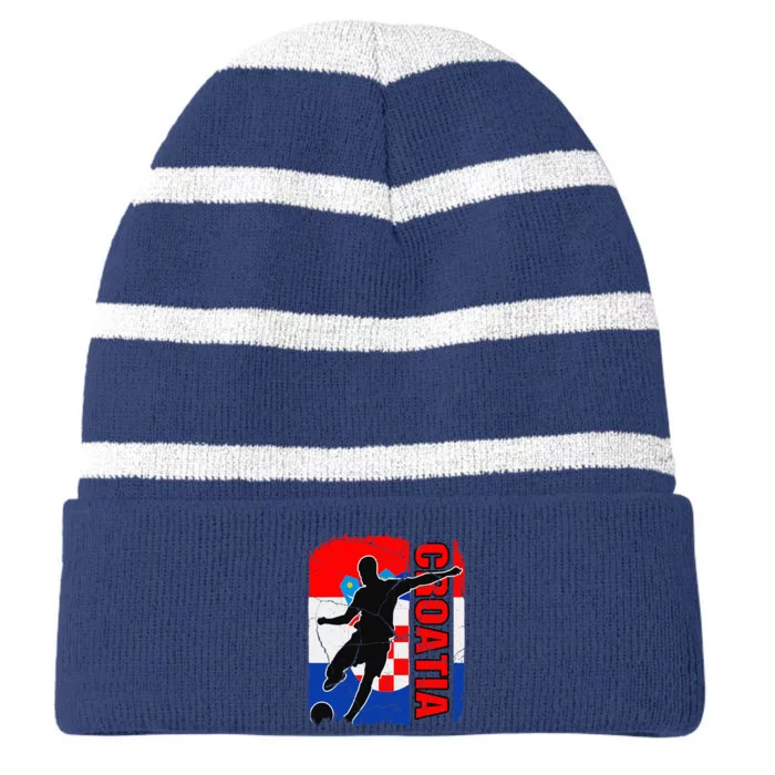 Croatia Soccer Team Croatian Flag Jersey Football Fans Striped Beanie with Solid Band