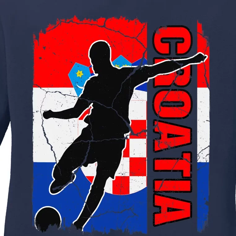 Croatia Soccer Team Croatian Flag Jersey Football Fans Ladies Long Sleeve Shirt