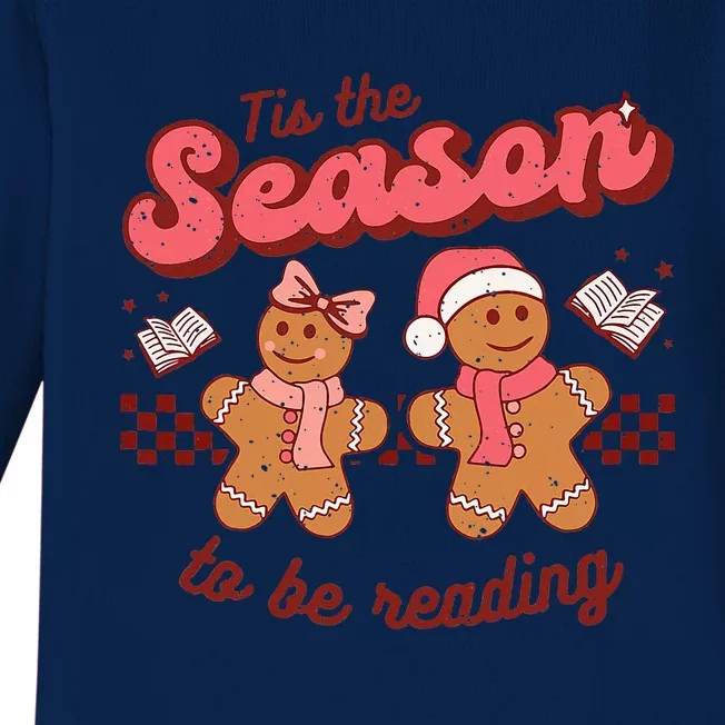 Christmas School Teacher Retro Librarian Groovy Xmas Books Baby Long Sleeve Bodysuit