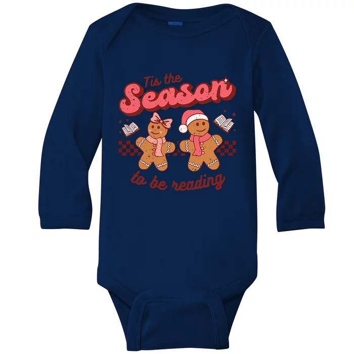 Christmas School Teacher Retro Librarian Groovy Xmas Books Baby Long Sleeve Bodysuit