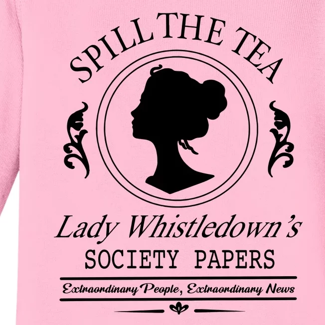 Cool Spill The Tea Lady Whistledown Society Paper Baby Long Sleeve Bodysuit