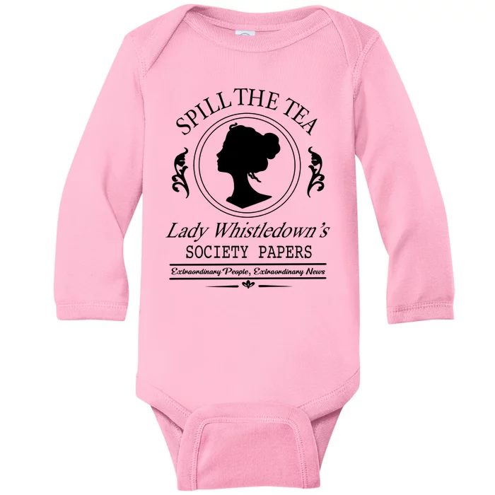 Cool Spill The Tea Lady Whistledown Society Paper Baby Long Sleeve Bodysuit