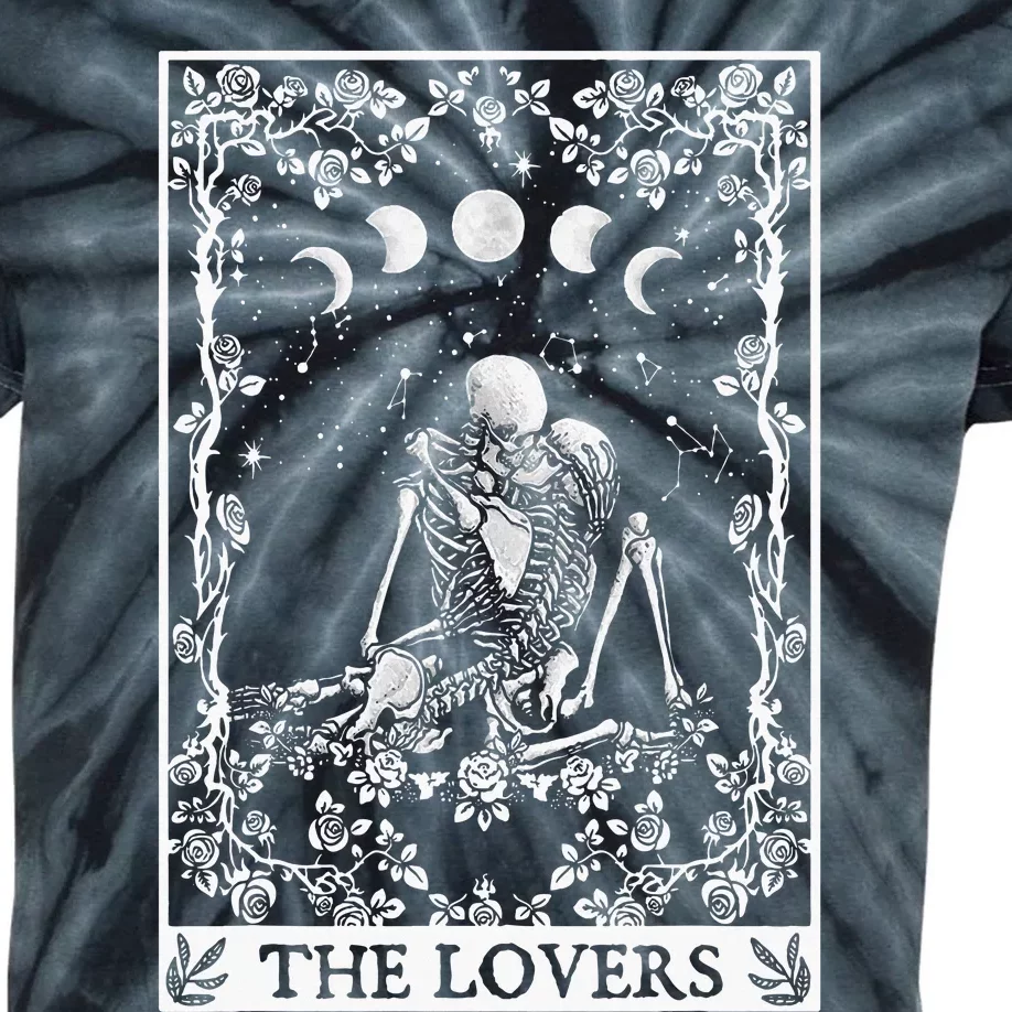 Celestial Skeleton The Lovers Tarot Card Moon Reading Holder Kids Tie-Dye T-Shirt