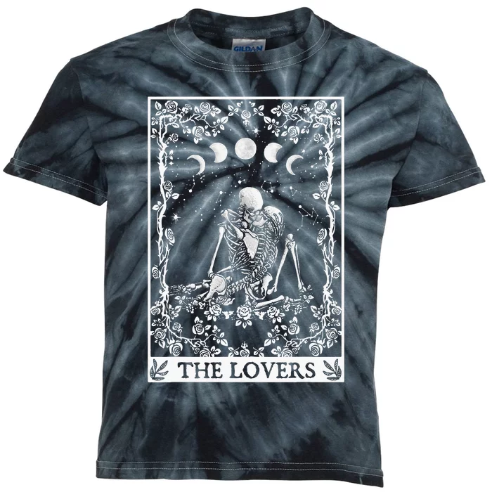 Celestial Skeleton The Lovers Tarot Card Moon Reading Holder Kids Tie-Dye T-Shirt