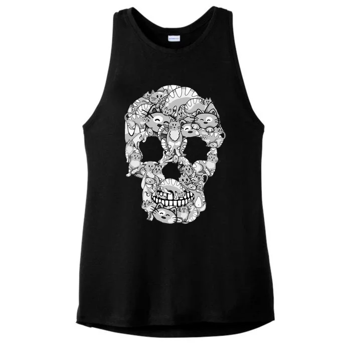 Cat Skull Tee Kitty Skeleton Halloween Costume Cat Lover Ladies Tri-Blend Wicking Tank