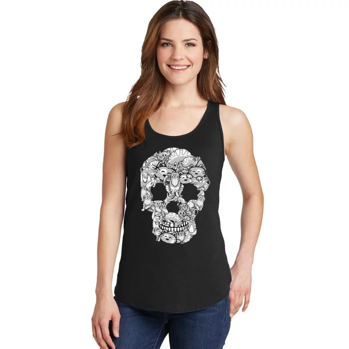 Cat Skull Tee Kitty Skeleton Halloween Costume Cat Lover Ladies Essential Tank