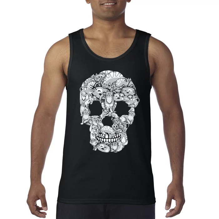 Cat Skull Tee Kitty Skeleton Halloween Costume Cat Lover Tank Top