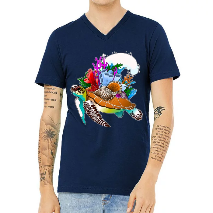 Cool Sea Turtle Ocean Life V-Neck T-Shirt