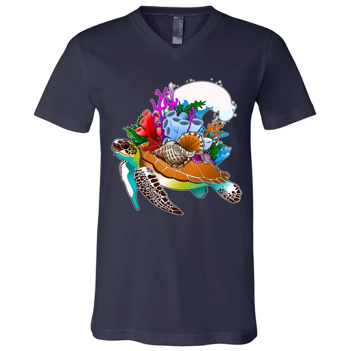 Cool Sea Turtle Ocean Life V-Neck T-Shirt