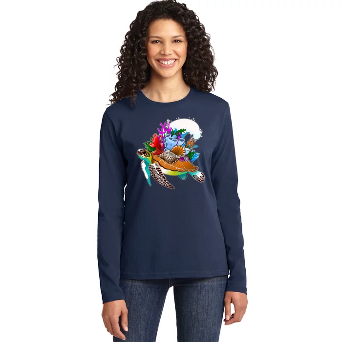 Cool Sea Turtle Ocean Life Ladies Long Sleeve Shirt