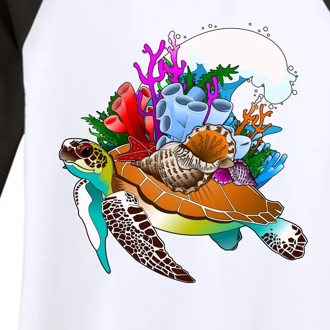 Cool Sea Turtle Ocean Life Women's Tri-Blend 3/4-Sleeve Raglan Shirt