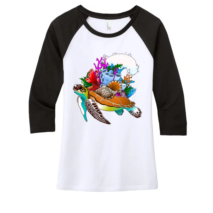 Cool Sea Turtle Ocean Life Women's Tri-Blend 3/4-Sleeve Raglan Shirt