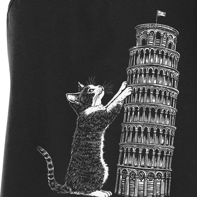 Cat Scratching The Leaning Tower Of Pisa – Italy Funny Cat Women's Racerback Tank