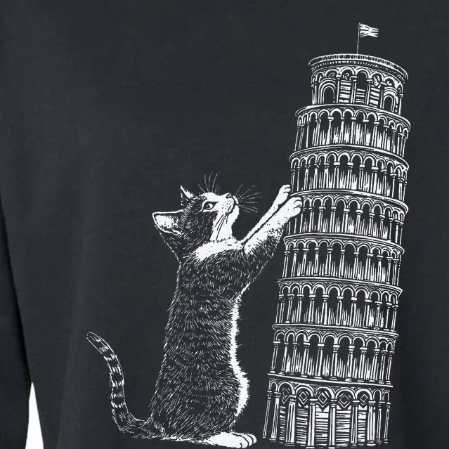 Cat Scratching The Leaning Tower Of Pisa – Italy Funny Cat Cropped Pullover Crew