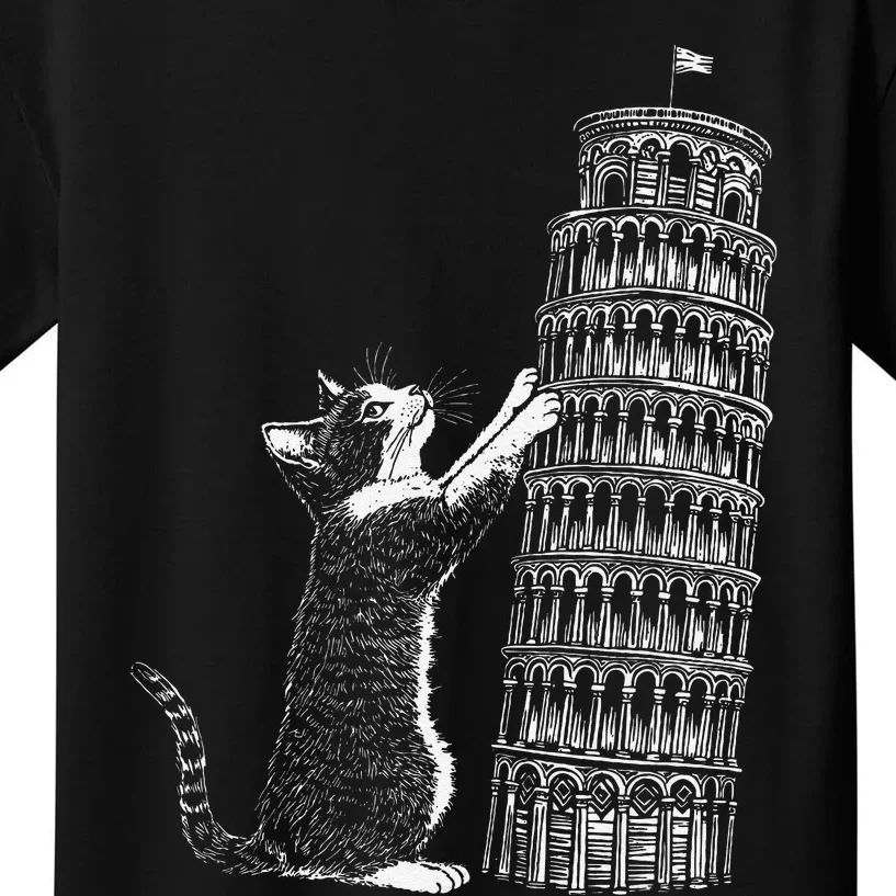 Cat Scratching The Leaning Tower Of Pisa – Italy Funny Cat Kids T-Shirt