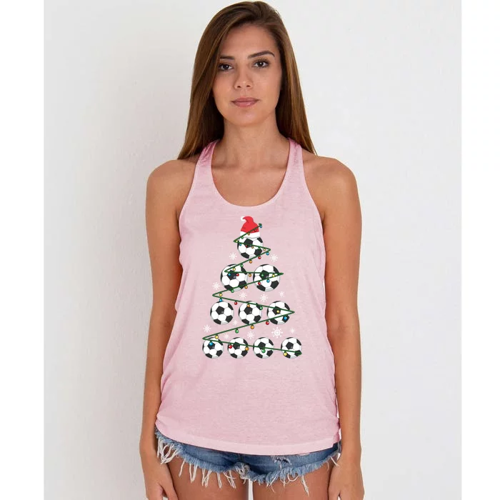 Christmas Soccer Tree Holiday Gift Sport Lover Soccer Player Great Gift Women's Knotted Racerback Tank