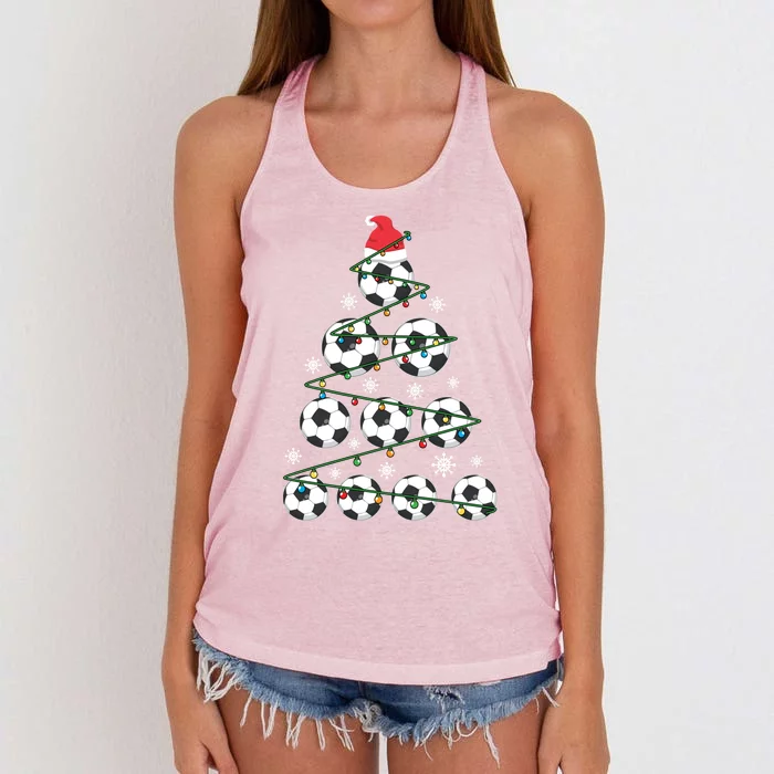 Christmas Soccer Tree Holiday Gift Sport Lover Soccer Player Great Gift Women's Knotted Racerback Tank