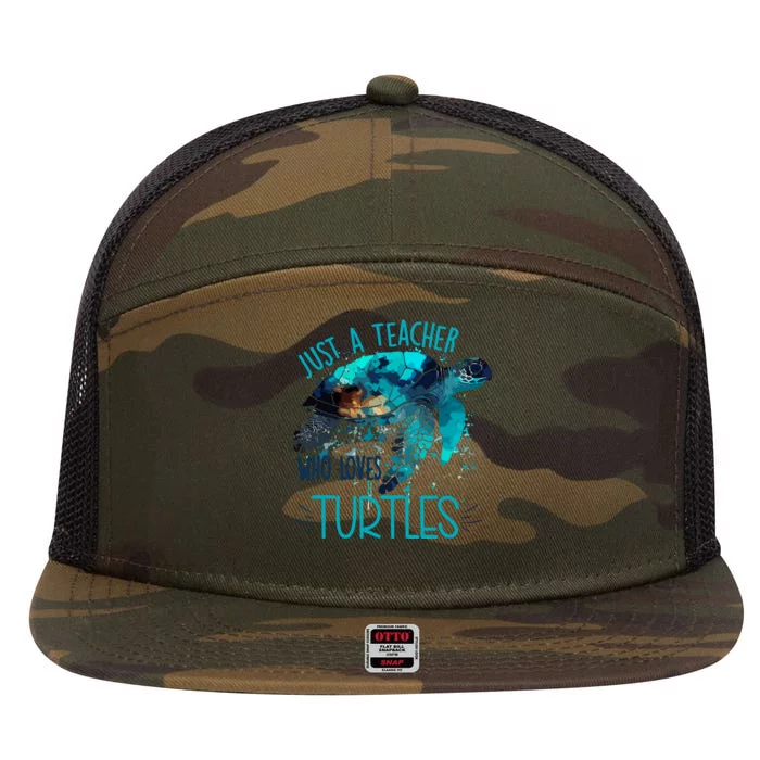 Cute Sea Turtle Teacher Ocean Wildlife Earth Day Teacher 7 Panel Mesh Trucker Snapback Hat