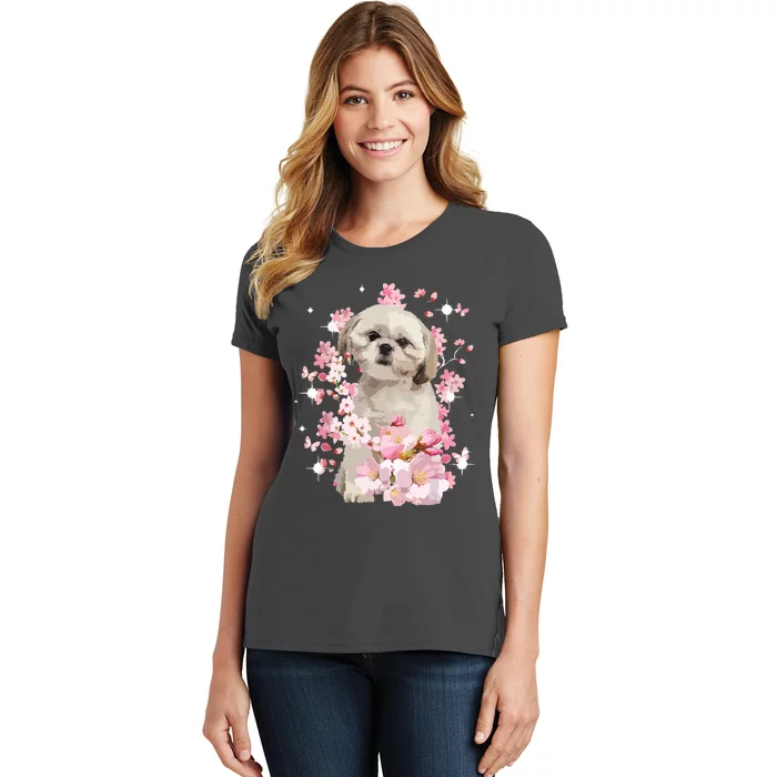 Cute Shih Tzu Mom Flower Happy Mothers Day Love Dog Women's T-Shirt