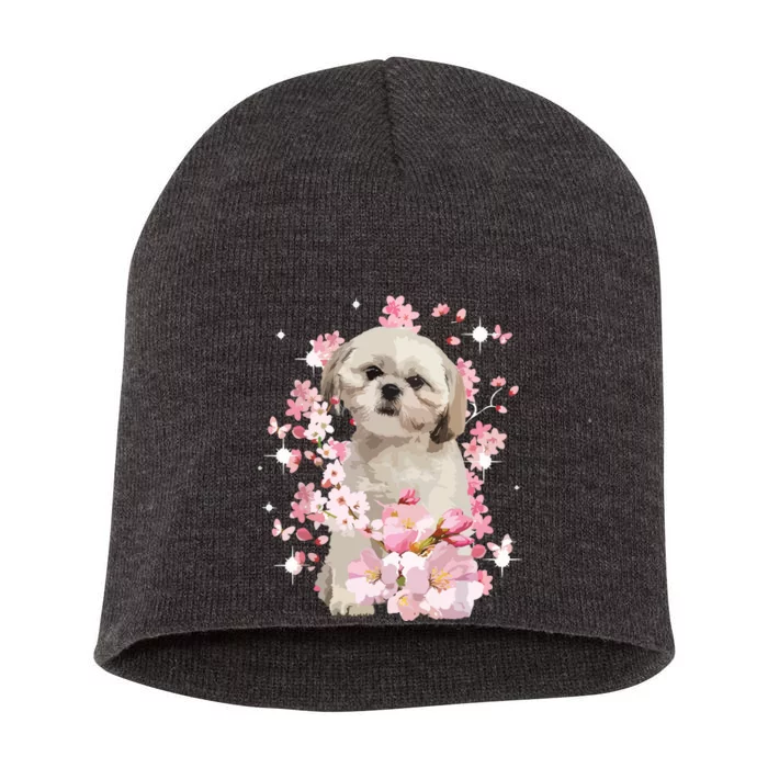 Cute Shih Tzu Mom Flower Happy Mothers Day Love Dog Short Acrylic Beanie