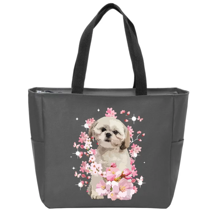 Cute Shih Tzu Mom Flower Happy Mothers Day Love Dog Zip Tote Bag