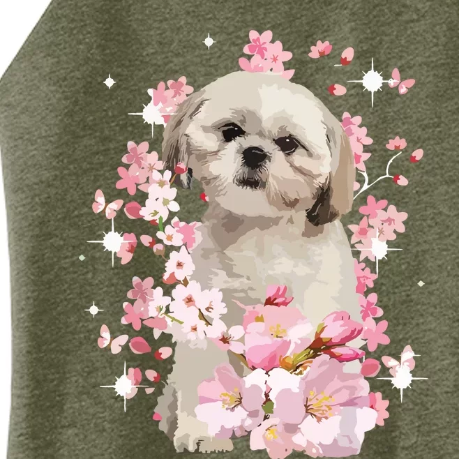 Cute Shih Tzu Mom Flower Happy Mothers Day Love Dog Women’s Perfect Tri Rocker Tank