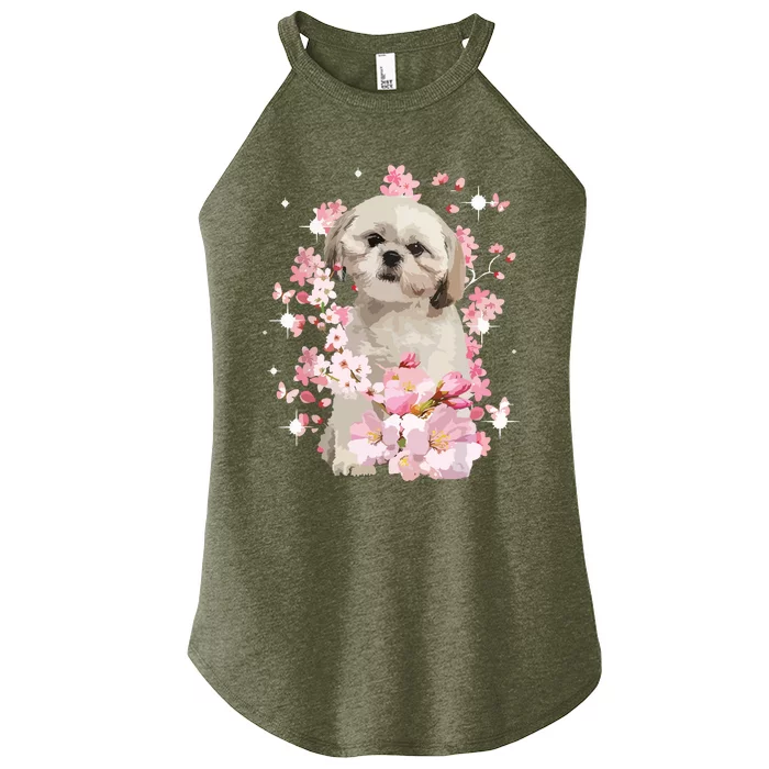 Cute Shih Tzu Mom Flower Happy Mothers Day Love Dog Women’s Perfect Tri Rocker Tank