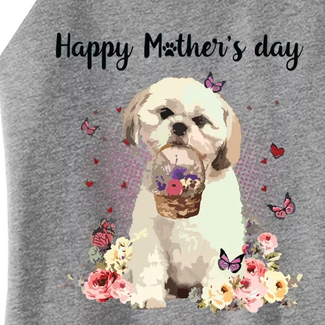 Cute Shih Tzu Mom Flower Happy Mothers Day Love Dog Women’s Perfect Tri Rocker Tank