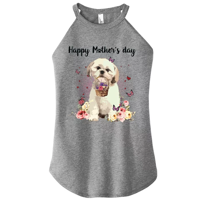 Cute Shih Tzu Mom Flower Happy Mothers Day Love Dog Women’s Perfect Tri Rocker Tank