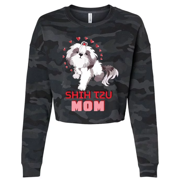 Cute Shih Tzu Mom Lover Illustration For Shih Tzu Dog Owner Cropped Pullover Crew