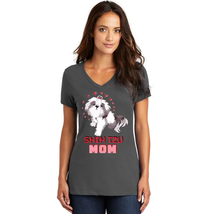 Cute Shih Tzu Mom Lover Illustration For Shih Tzu Dog Owner Women's V-Neck T-Shirt