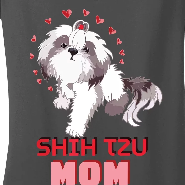 Cute Shih Tzu Mom Lover Illustration For Shih Tzu Dog Owner Women's V-Neck T-Shirt