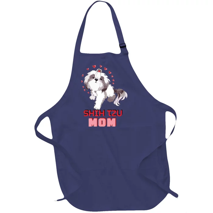 Cute Shih Tzu Mom Lover Illustration For Shih Tzu Dog Owner Full-Length Apron With Pocket