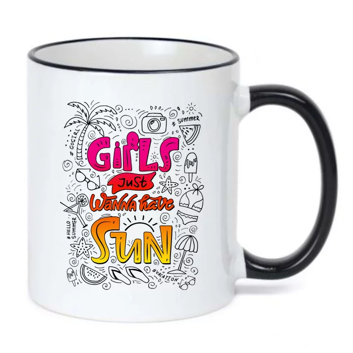 Cute Summer Time Girls Just Wanna Have Sun Black Color Changing Mug