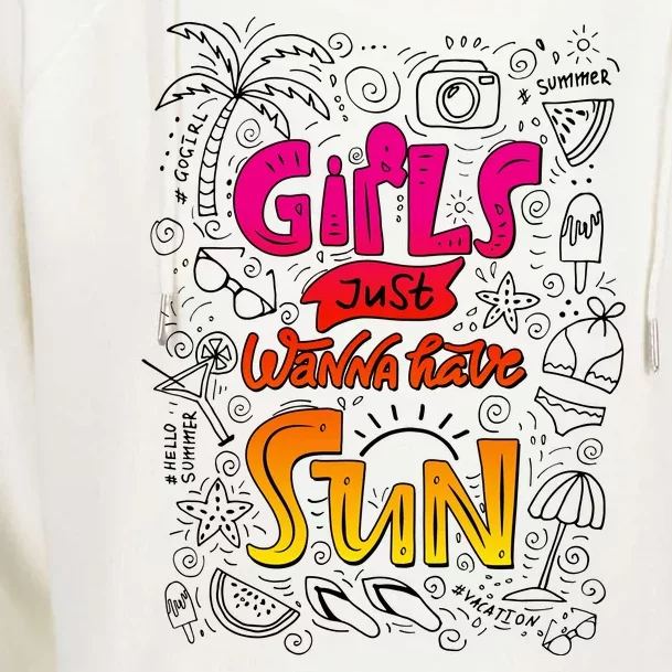 Cute Summer Time Girls Just Wanna Have Sun Womens Funnel Neck Pullover Hood