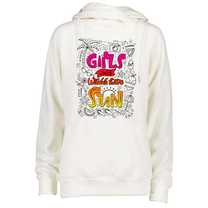 Cute Summer Time Girls Just Wanna Have Sun Womens Funnel Neck Pullover Hood