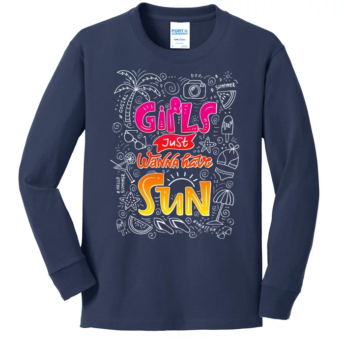 Cute Summer Time Girls Just Wanna Have Sun Kids Long Sleeve Shirt