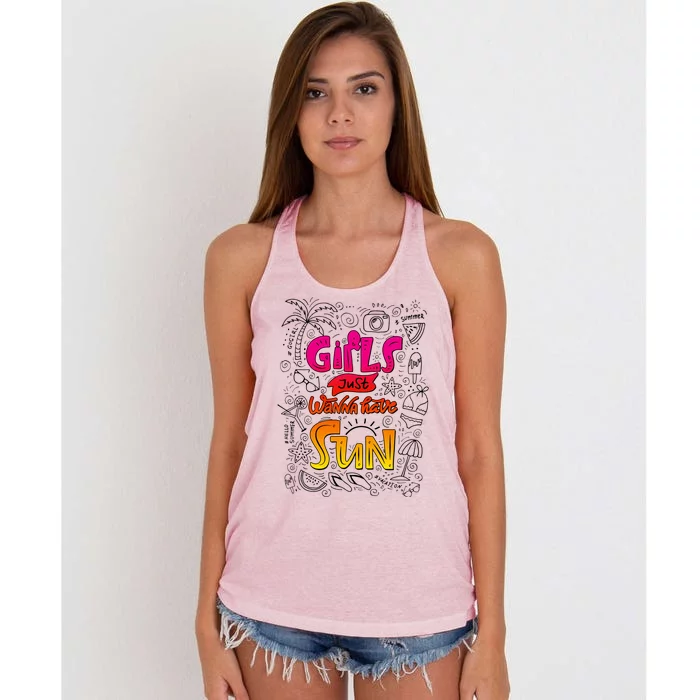 Cute Summer Time Girls Just Wanna Have Sun Women's Knotted Racerback Tank