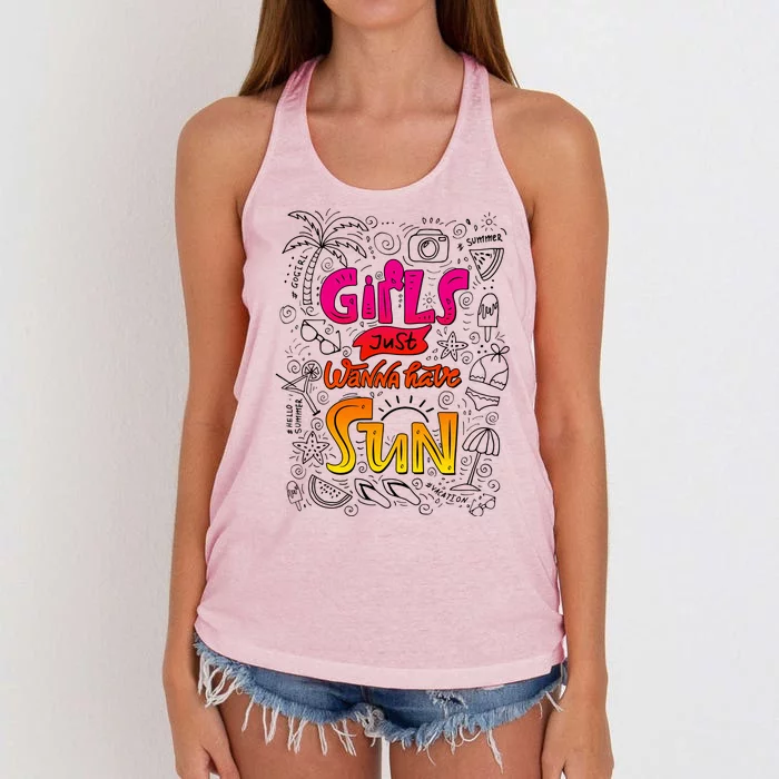 Cute Summer Time Girls Just Wanna Have Sun Women's Knotted Racerback Tank