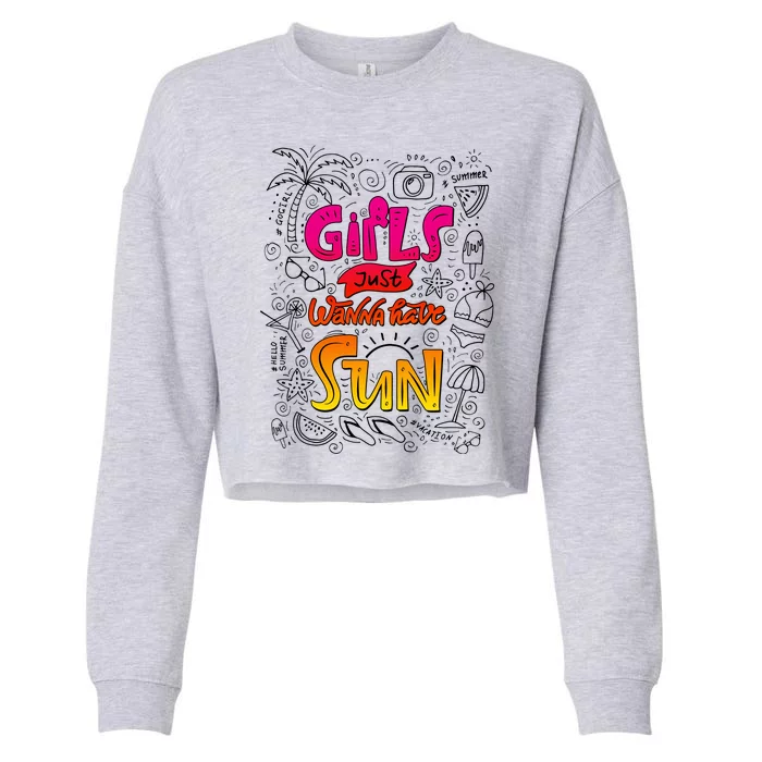 Cute Summer Time Girls Just Wanna Have Sun Cropped Pullover Crew