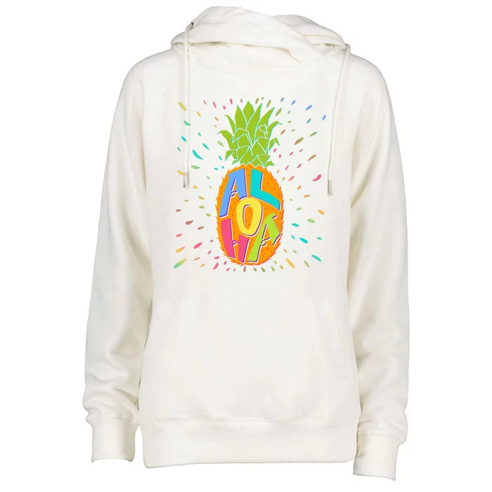 Colorful Summer Time Hawaiian Aloha Pineapple Womens Funnel Neck Pullover Hood