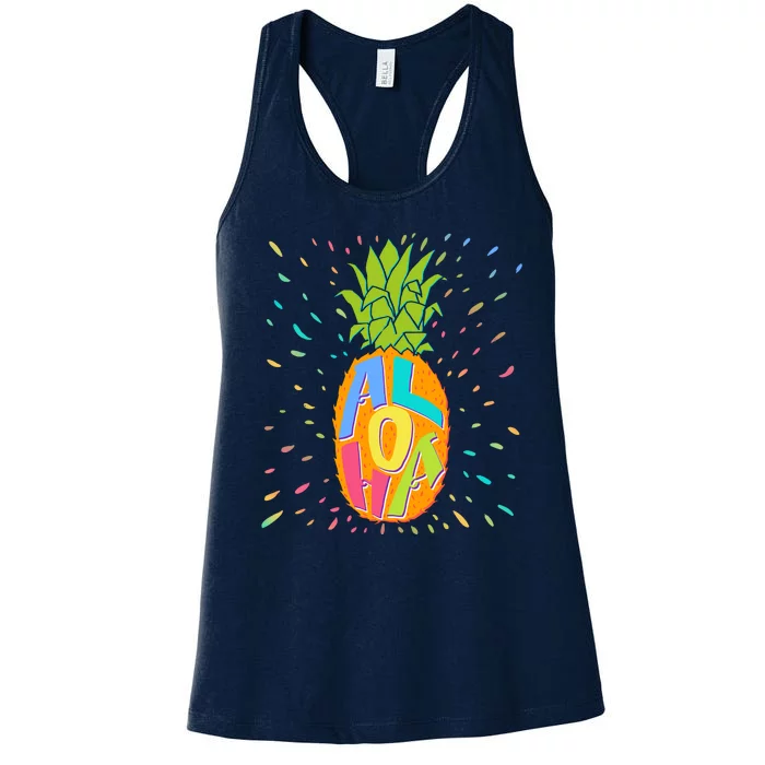 Colorful Summer Time Hawaiian Aloha Pineapple Women's Racerback Tank