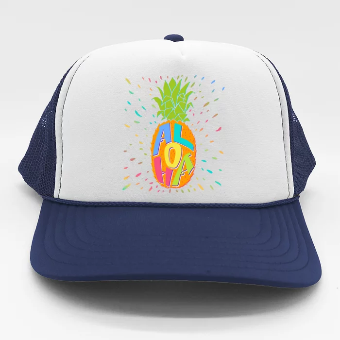 Colorful Summer Time Hawaiian Aloha Pineapple Trucker Hat