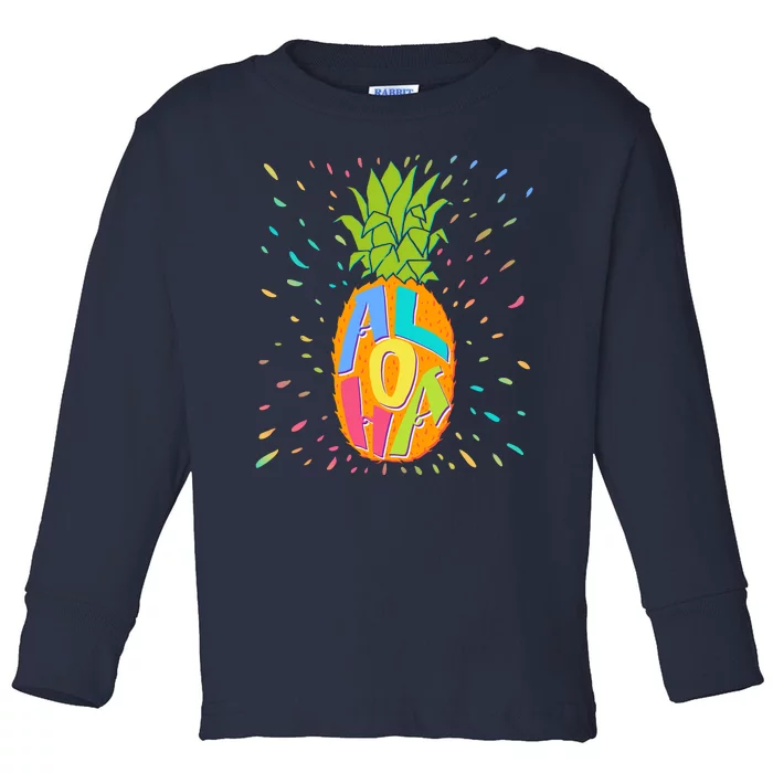 Colorful Summer Time Hawaiian Aloha Pineapple Toddler Long Sleeve Shirt