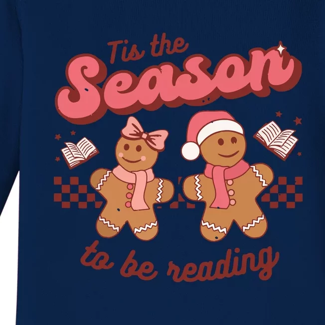 Christmas School Teacher Retro Librarian Groovy Xmas Books Baby Long Sleeve Bodysuit